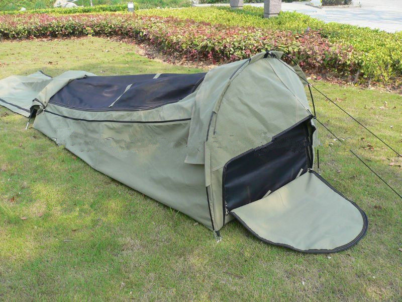 Canvas Famliy 2 Man Swag Tent , YKK Zipper Swag Bag Tent With Aluminum Pole