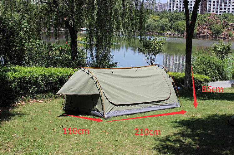 Canvas Famliy 2 Man Swag Tent , YKK Zipper Swag Bag Tent With Aluminum Pole