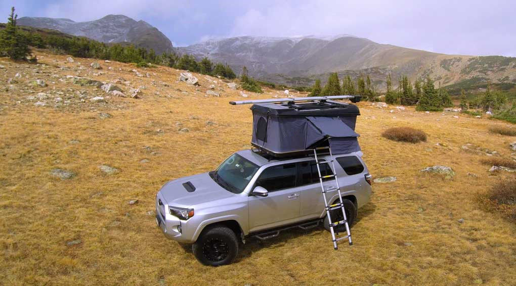 Windproof OverRoam Automatic Roof Top Tent With Aluminum Telescopic Ladder