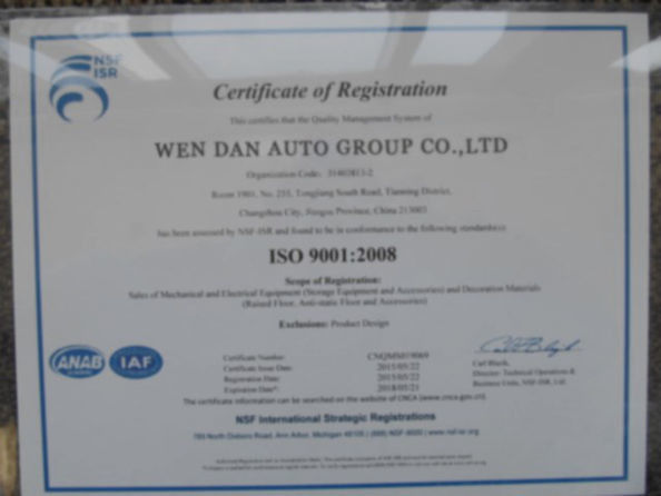 China Zangoo Auto Group Co., Ltd certification